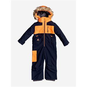 Oranžovo-modrá klučičí zimní kombinéza s kapucí a kožíškem Quiksilver Rookie Kids