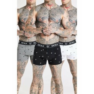 Sada tří pánských vzorovaných boxerek v šedé, bílé a černé barvě SikSilk
