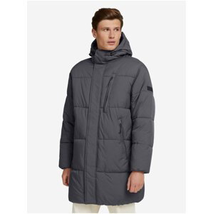 Šedý pánský prošívaný zimní kabát s kapucí Tom Tailor Denim