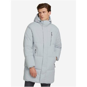 Světle šedý pánský prošívaný zimní kabát s kapucí Tom Tailor Denim