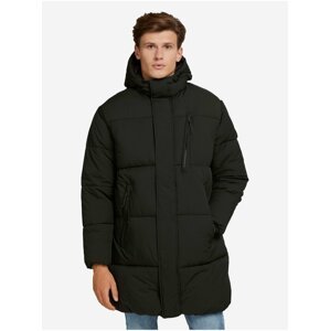 Černý pánský prošívaný zimní kabát s kapucí Tom Tailor Denim