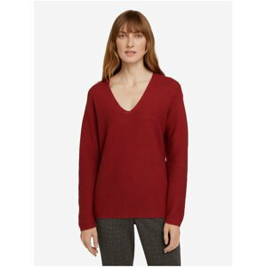 Červený dámský žebrovaný svetr s véčkovým výstřihem Tom Tailor