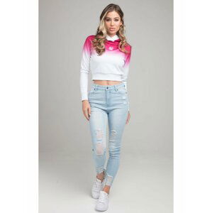 Růžovo-bílá dámská crop top mikina s kapucí SikSilk