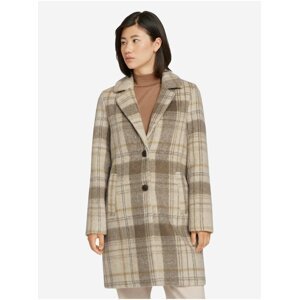 Béžovo-hnědý dámský kostkovaný kabát Tom Tailor Check