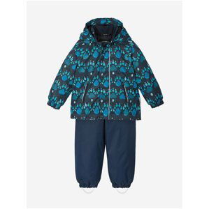 Tmavě modrý dětský vzorovaný set zimní bundy a kalhot Reima Ruis