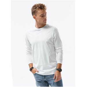 Bílé pánsé tričko s dlouhým rukávem bez potisku Ombre Clothing L138 basic basic