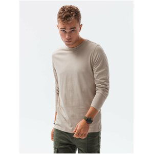 Béžové pánské tričko s dlouhým rukávem bez potisku Ombre Clothing L138 basic basic