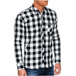 Bílo-černá pánská kostkovaná košile Ombre Clothing K282