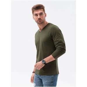 Zelené pánské tričko s dlouhým rukávem bez potisku Ombre Clothing L136 basic basic
