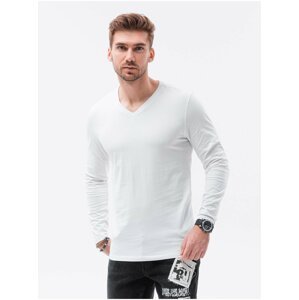 Bílé pánské tričko s dlouhým rukávem bez potisku Ombre Clothing L136 basic