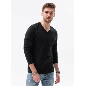 Černé pánské tričko s dlouhým rukávem bez potisku Ombre Clothing L136 basic