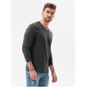 Tmavě šedé pánské tričko s dlouhým rukávem bez potisku Ombre Clothing L136 basic