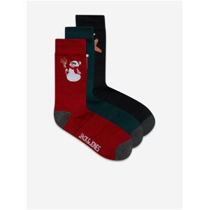 Sada tří párů pánských vánočních ponožek v červené, zelené a černé barvě Jack & Jones Vixen