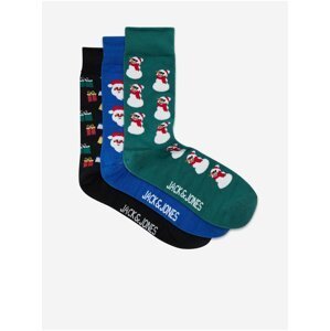 Sada tří párů vánočních ponožek v zelené, modré a černé barvě Jack & Jones Manoso