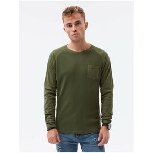 Zelené pánské tričko s dlouhým rukávem bez potisku Ombre Clothing L137