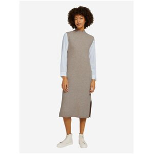 Béžové dámské svetrové midi šaty s průstřihy Tom Tailor