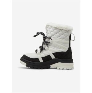 Černo-bílé dámské kotníkové kožené zimní boty s umělým kožíškem Roxy