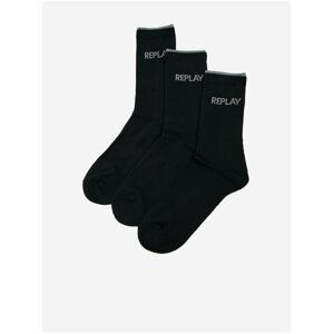Sada tří párů pánských ponožek v černé barvě Replay