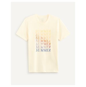 Krémové pánské tričko s potiskem Celio Resurf summer