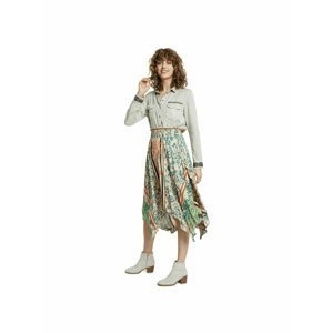 Zeleno-krémová dámská květovaná midi sukně Desigual Siros
