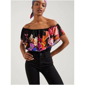 Černé dámské květované body Desigual Flower