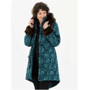 Tyrkysovo-petrolejový dámský vzorovaný zimní kabát Blutsgeschwister Trot The Fox