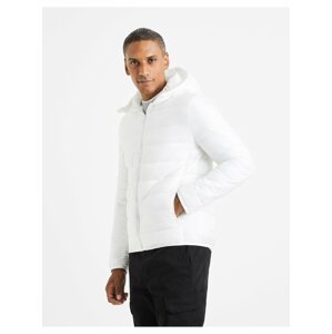 Bílá pánská prošívaná lehká bunda s kapucí Celio Vububble