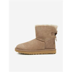 Světle hnědé dámské semišové sněhule s mašlí UGG Mini Bailey Bow