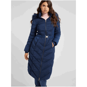 Tmavě modrý dámský prošívaný kabát s odepínací kapucí Guess Caterina