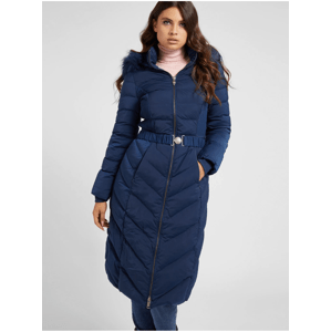 Tmavě modrý dámský prošívaný kabát s odepínací kapucí Guess Caterina