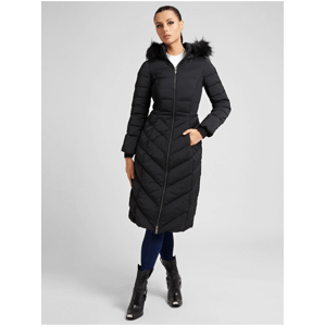 Černý dámský prošívaný kabát s odepínací kapucí Guess Caterina