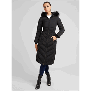 Černý dámský prošívaný kabát s odepínací kapucí Guess Caterina