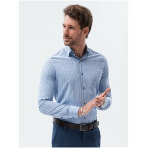 Modrá pánská košile s dlouhým rukávem Ombre Clothing K588