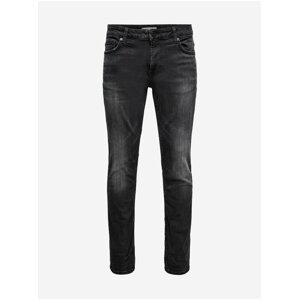 Černé slim fit džíny s vyšisovaným efektem ONLY & SONS Loom