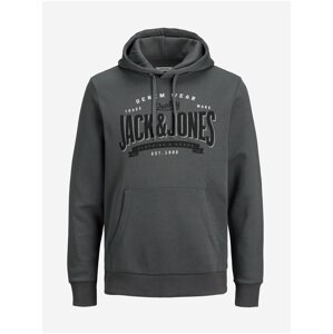 Tmavě šedá vzorovaná mikina s kapucí Jack & Jones Logo