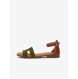 Zeleno-hnědé dámské kožené sandály OJJU