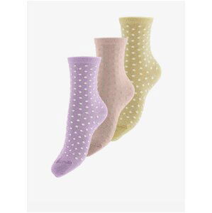 Sada tří párů puntíkovaných ponožek ve žluté, růžové a fialové barvě Pieces Sebby
