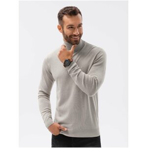 Světle šedý pánský svetr s rolákem Ombre Clothing E179 basic