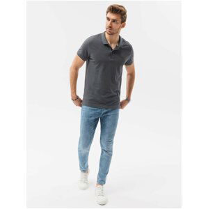 Tmavě šedé pánské basic polo tričko Ombre Clothing