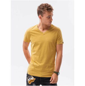 Hořčicové pánské tričko bez potisku Ombre Clothing S1369 basic basic