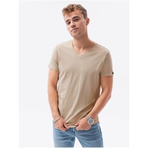 Béžové pánské tričko bez potisku Ombre Clothing S1369 basic basic