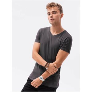 Tmavě šedé pánské tričko bez potisku Ombre Clothing S1369 basic basic