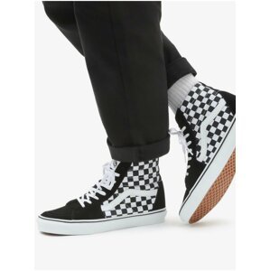 Černo-bílé vzorované kožené kotníkové tenisky VANS UA SK8-Hi