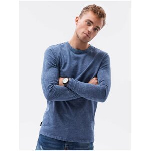 Modré pánské tričko s dlouhým rukávem bez potisku Ombre Clothing L138