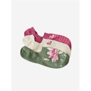 Sada tří párů dámských ponožek v zelené, krémové a tmavě růžové barvě Roxy