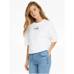 Bílé dámské volné cropped tričko Puma Brand Love