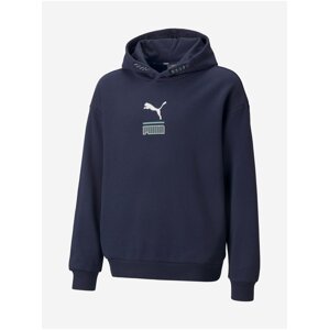 Tmavě modrá klučičí vzorovaná mikina s kapucí Puma Alpha Hoodie