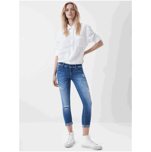 Tmavě modré dámské zkrácené push up skinny fit džíny s potrhaným efektem Salsa Jeans