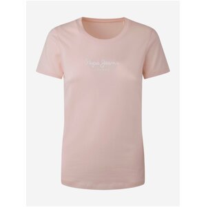 Růžové dámské tričko Pepe Jeans New Virginia