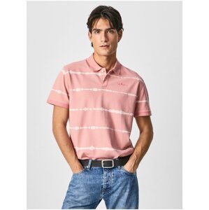 Růžové pánské pruhované polo tričko Pepe Jeans Farrell